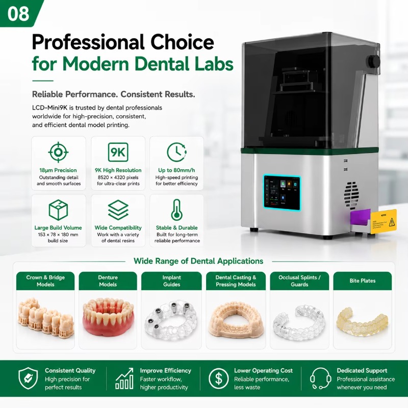 Dental 3D Printer Resin - เครื่องพิมพ์ 3 มิติเรซินแบบตั้งโต๊ะสำหรับห้องปฏิบัติการทันตกรรม ความแม่นยำสูง 9K จอ