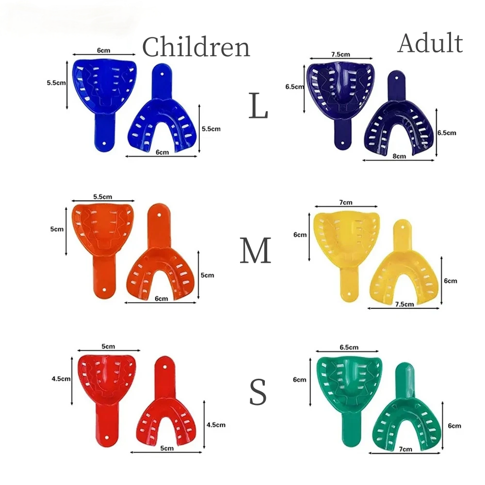 Dental Impression Material Kit - 12 ชิ้น/เซ็ตพลาสติกทิ้งทันตกรรม Impression ถาดผู้ใหญ่เด็กที่มีสีสันฟันผู้ถือชุดทันตกรรม Central Supply