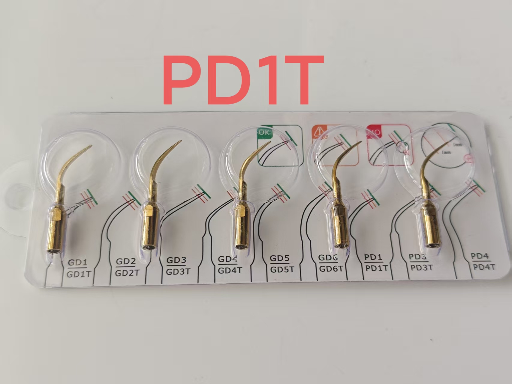 Dental Ultrasonic Scaler - หัวขูดหินปูนอัลตราโซนิกไทเทเนียมสีทอง 5 ชิ้น รุ่น PD1T ใช้ได้กับเครื่องขูดหินปูน